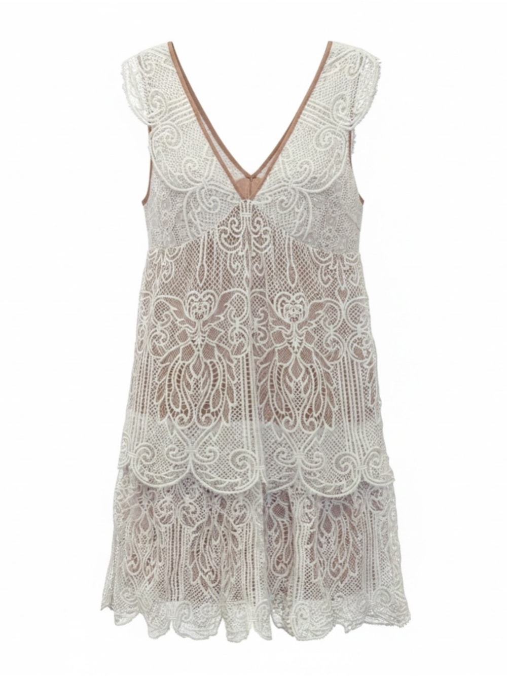 Sugar Lips Anthropologie Melissa Royal Lace Overlay Dress Ivory / Nude - Small